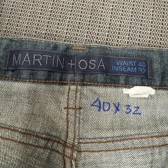 Martin + Osa Mens Size 40x32 BootCut Blue Jeans Distressed dirty denim look - Picture 3 of 9